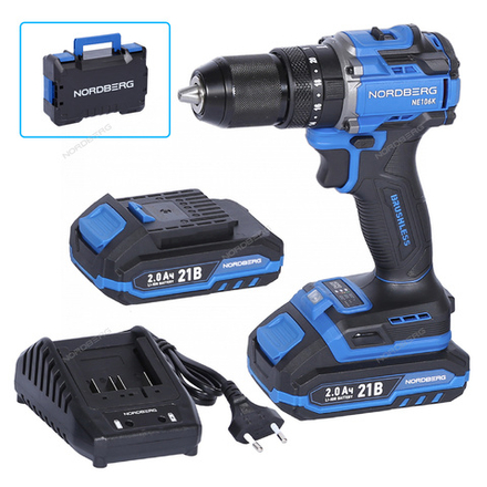 Шуруповерт аккумуляторный макс.диам. сверла 13 мм, 21 В, 70 Нм с 2 аккумуляторами и зарядным уст-вом NORDBERG NE106K