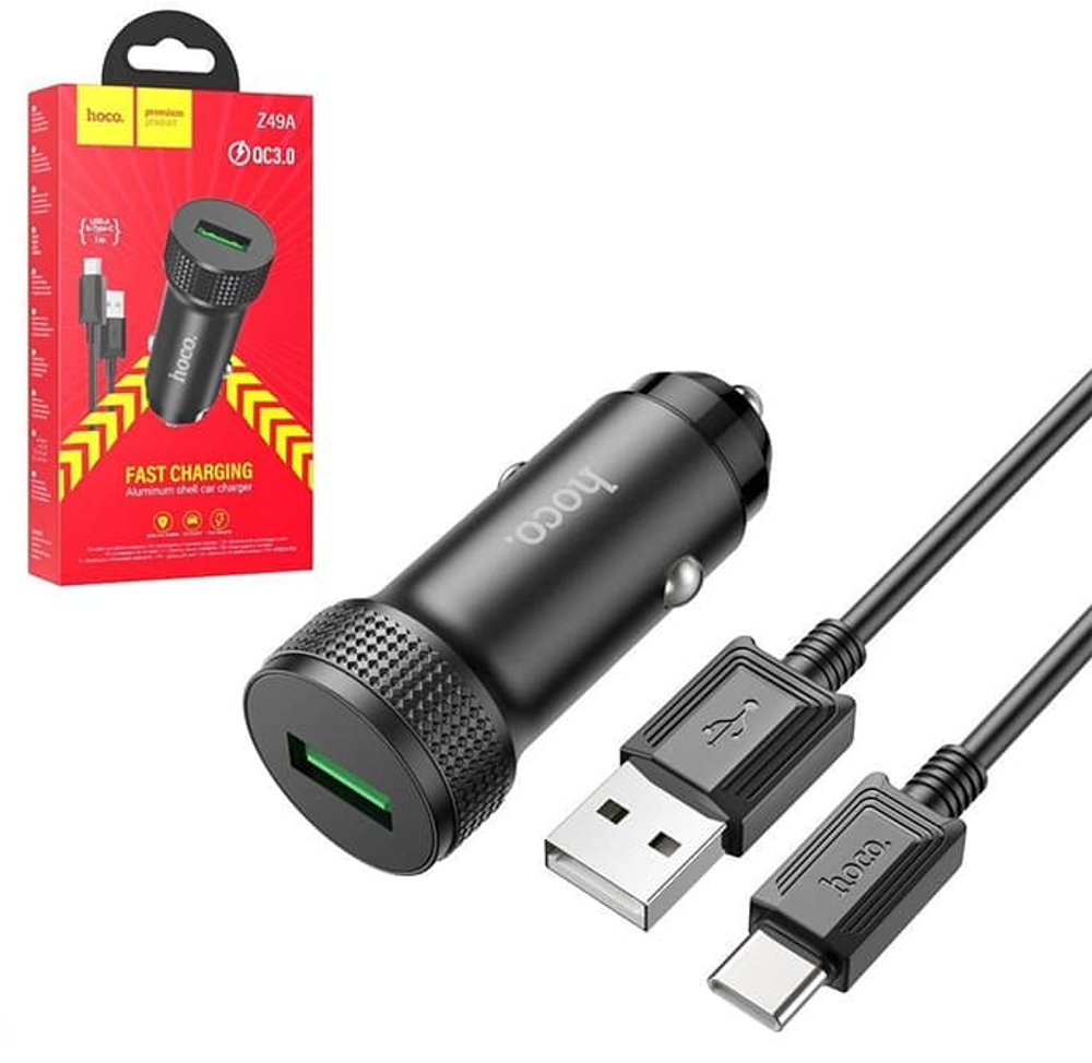 Автомобильный адаптер питания HOCO Z49 2USB + кабель Type-C (черный)