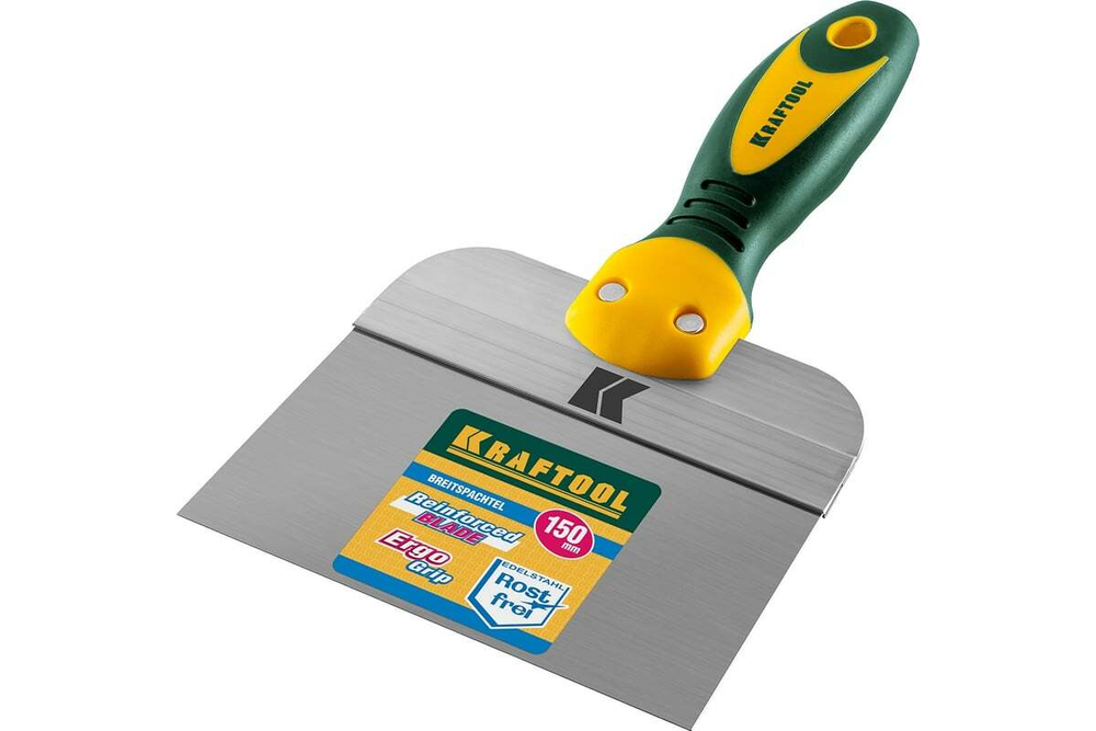 KRAFTOOL  150 мм, широкое полотно алюминиевая направляющая двухкомпонентная ручка, нержавеющий, Фасадный шпатель (10036-150)