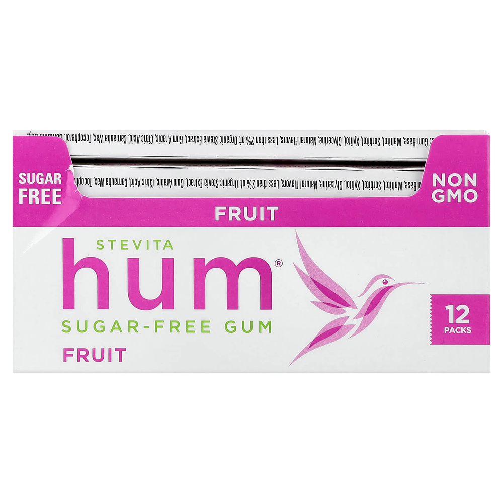 Stevita Naturals, Hum®, жевательная резинка без сахара, с фруктовым вкусом, 12 пакетиков по 12 шт.