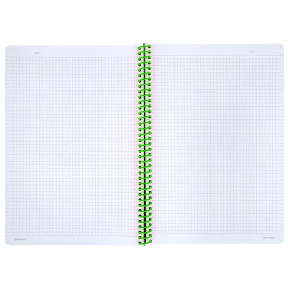 Тетрадь обложка пластик, А4 80 л., спираль пластик, резинка, клетка, BRAUBERG, черный/зеленый, 405383