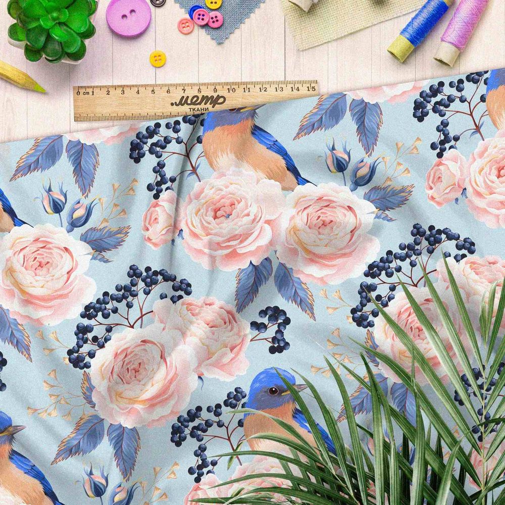 Ткань дюспо голубые птицы