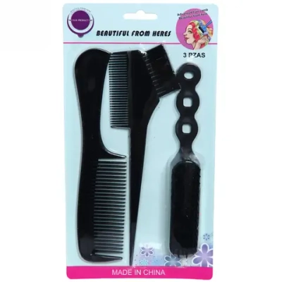 Расчески в наборе с кисточкой для покраски волос, 20 см,3 предмета, цвет микс