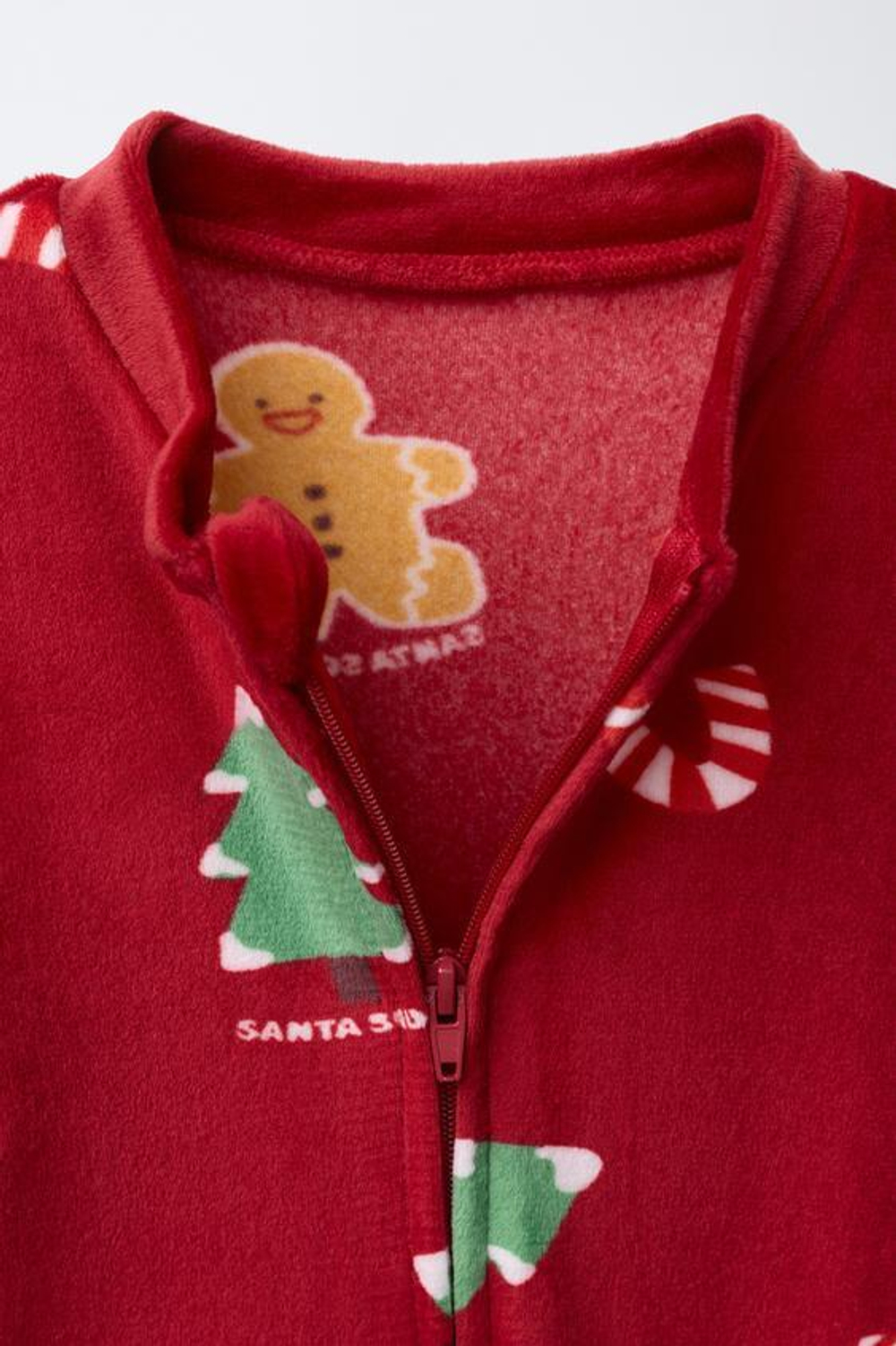 ZARA ВЕЛЮРОВЫЙ КОМБИНЕЗОН С ПРИНТОМ «ДЕРЕВЬЯ И ПЕЧЕНЬЕ», КРАСНЫЙ