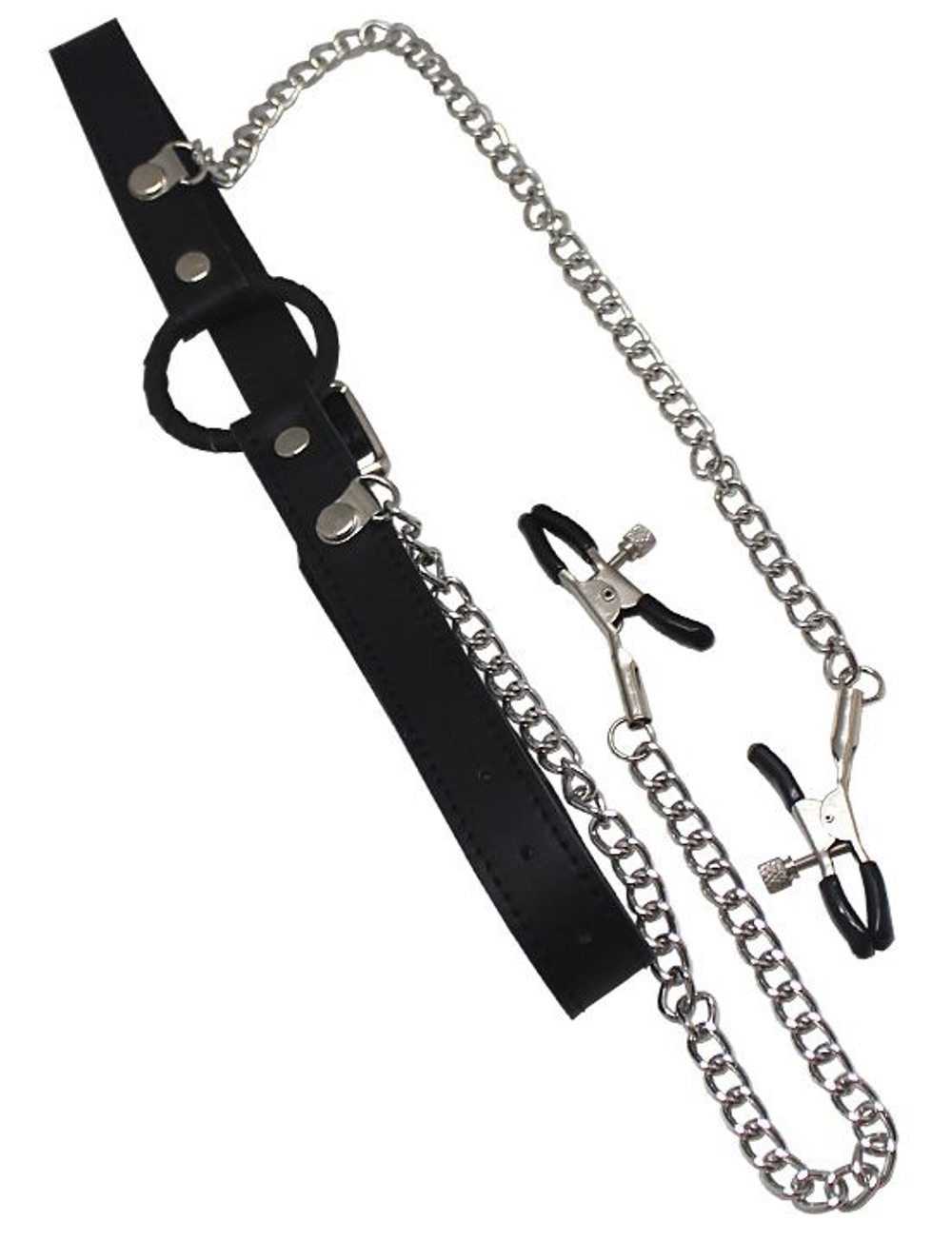 Черный кляп-кольцо с серебристым зажимами для сосков (Цвет: черный с серебристым)