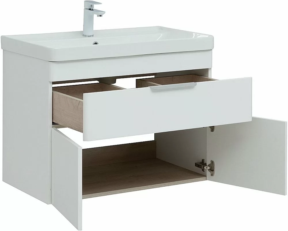 Тумба с раковиной Aquanet Ирис new 80 белый глянец