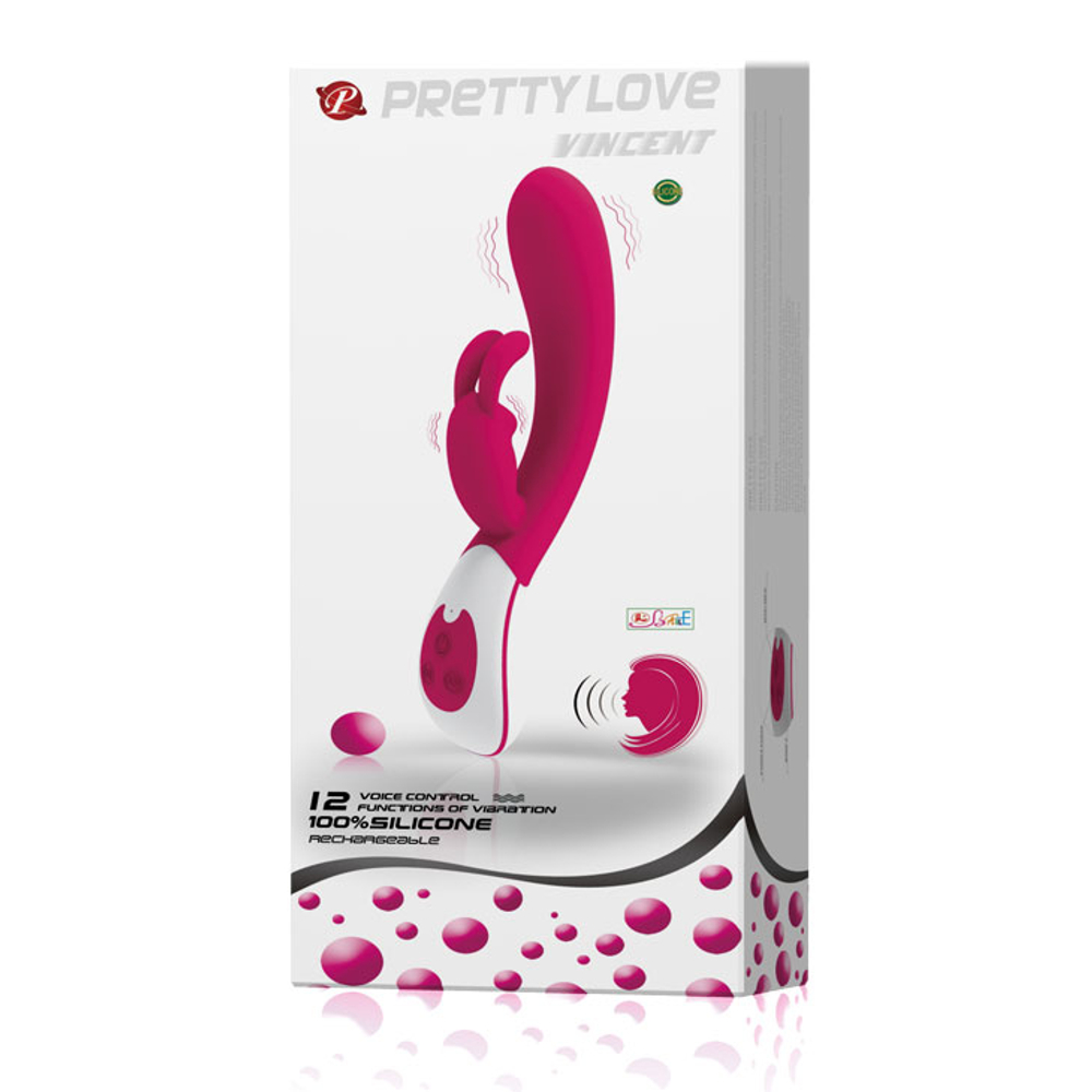 Розовый силиконовый вибратор Vincent со стимулятором-кроликом и голосовым контролем - 21,5 см. (Цвет: розовый)