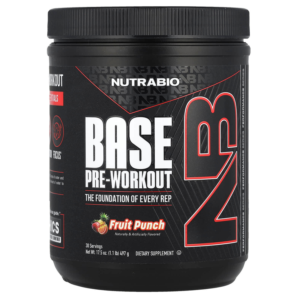 NutraBio, Base Pre-Workout, Fruit Punch, 497 г (1,1 фунта)