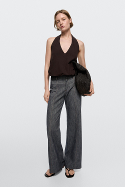 Massimo Dutti Брюки с широкими штанинами под деним, индиго