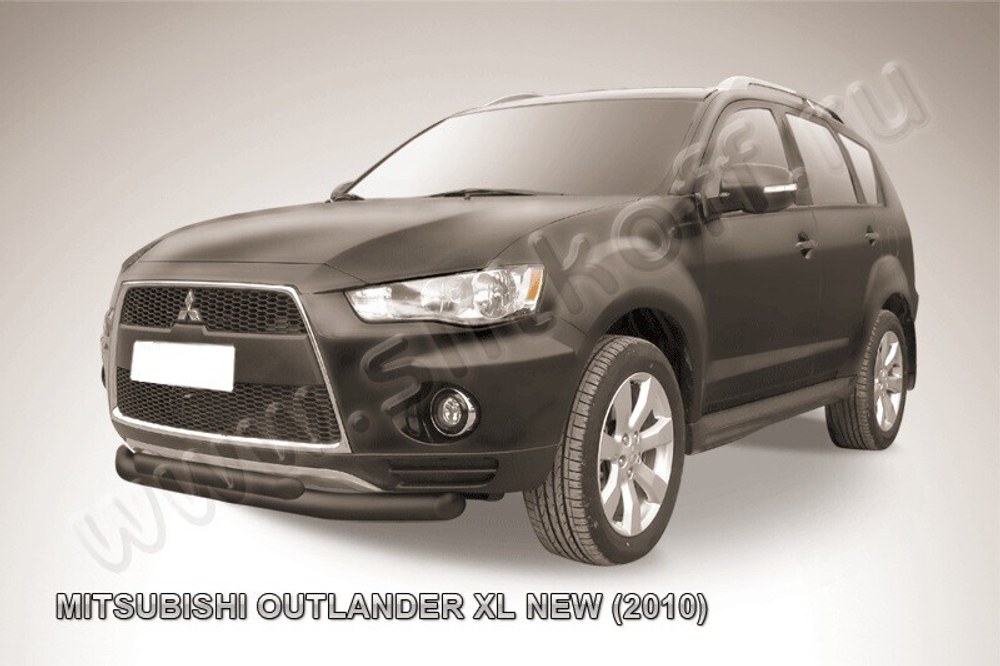 Защита переднего бампера (нержавейка) Mitsubishi Outlander XL (2009-2013) d76+d57 (черный)