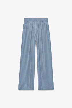 ZARA ШИРОКИЕ БРЮКИ ИЗ МЯГКОЙ ТКАНИ, СЕРО-СИНИЙ