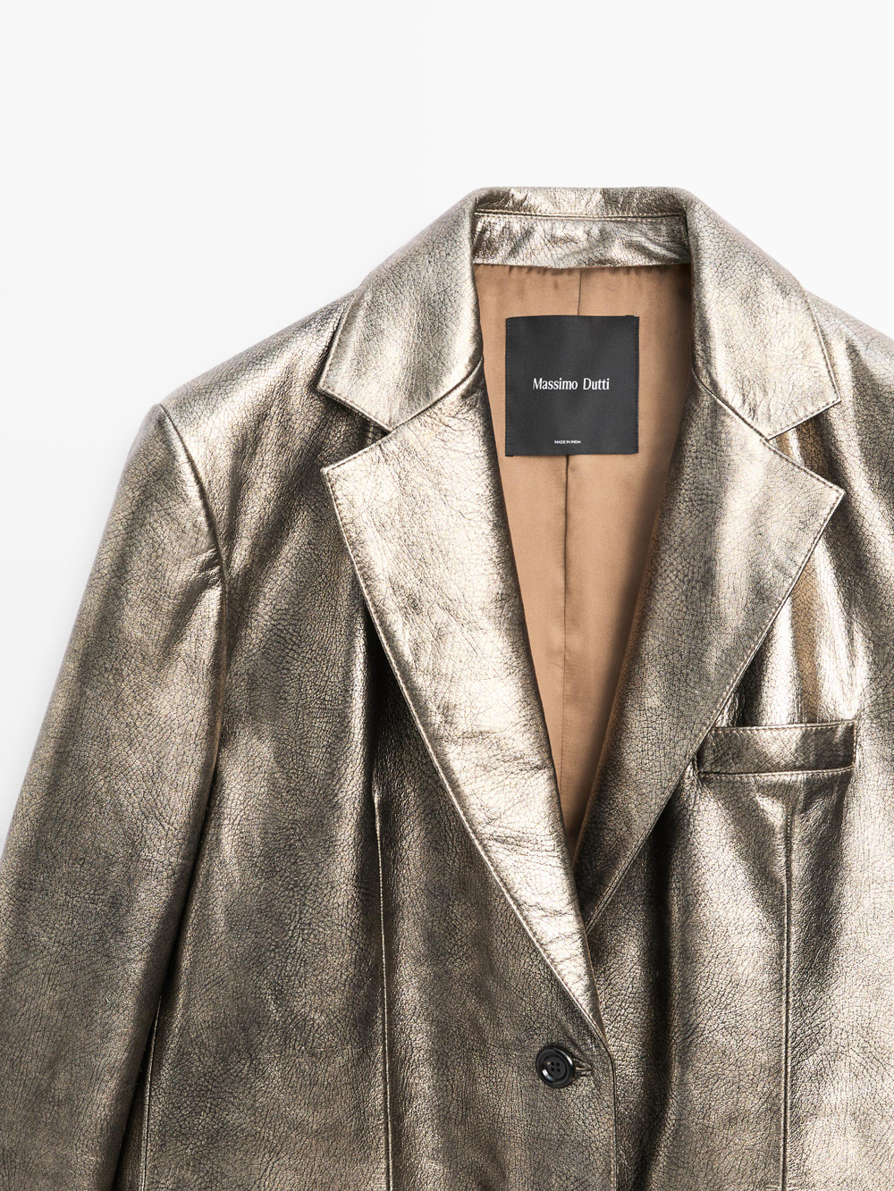 Massimo Dutti Блейзер из металлизированной кожи наппа, золотой