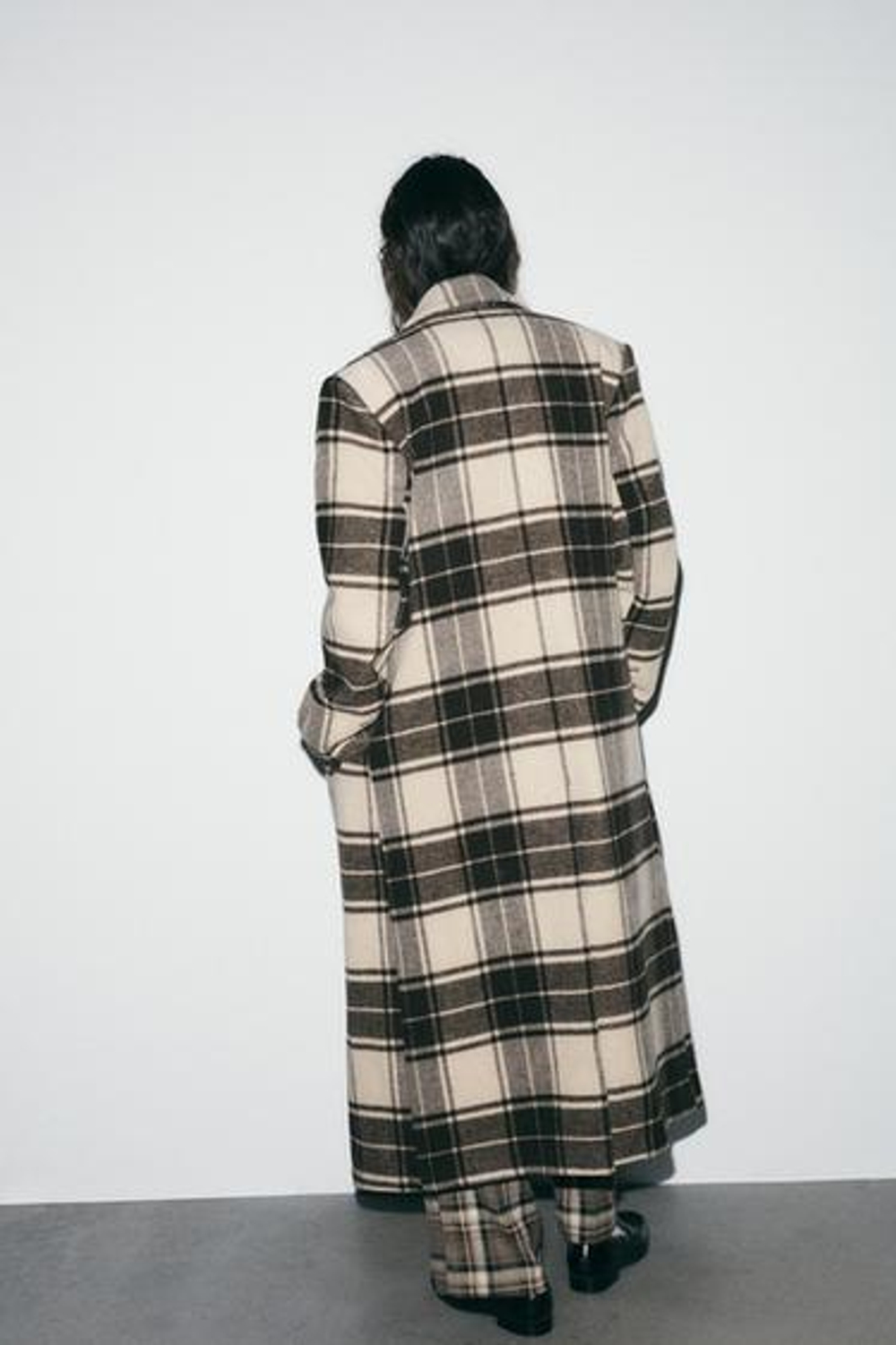 ЭКСТРА ДЛИННЫЙ ШЕРСТЯНОЙ ПАЛЬТО С КЛЕТКОЙ - ZARA
