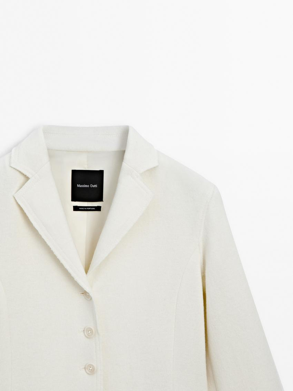 Massimo Dutti Блейзер из тонкой смесовой шерсти, натуральный, кремовый