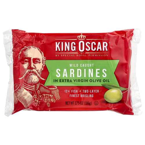 King Oscar, сардины дикого улова в нерафинированном оливковом масле высшего качества, для двух слоев, 106 г (3,75 унции)