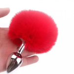 Металлическая анальная пробка с красным хвостиком Fluffy от Alive (9×4,1 см)