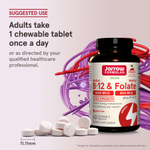 Jarrow Formulas, веганский метил B12 и метилфолат, максимальная сила действия, со вкусом вишни, 60 жевательных таблеток