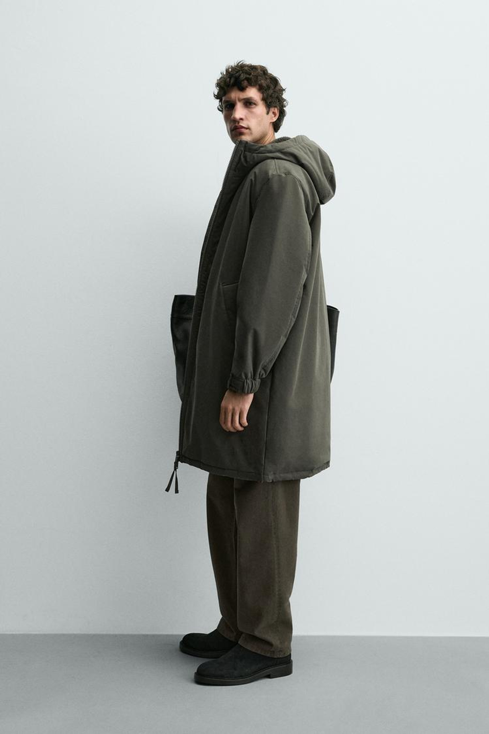 ZARA СТЕГАНАЯ КУРТКА С КОМБИНИРОВАННОЙ ОТДЕЛКОЙ, ХАКИ