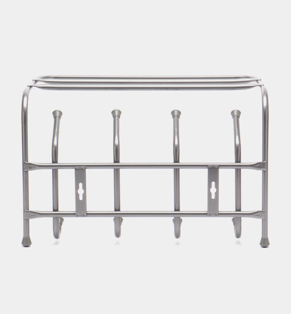 Вешалка настенная металлическая с полкой, усиленная, 6 крючков серая