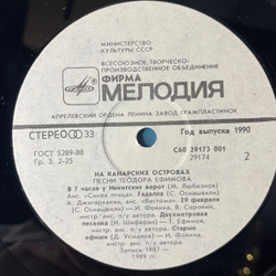 Винтажная виниловая пластинка LP Теодор Ефимов, На Канарских Островах (СССР 1990)