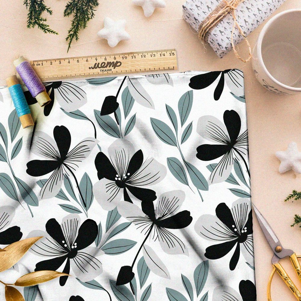 Ткань премиум шифон танцующие цветы весны