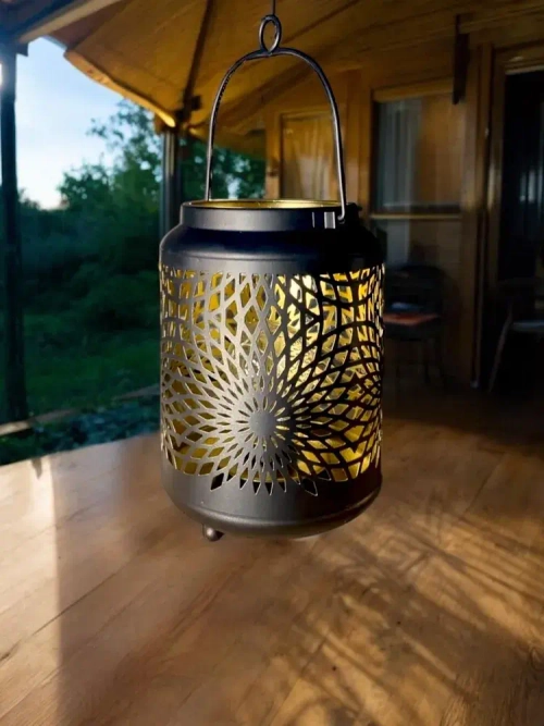 Садовый светильник на батарейках 18х12 см / Подвесной дачный фонарь ажурный VITmarket
