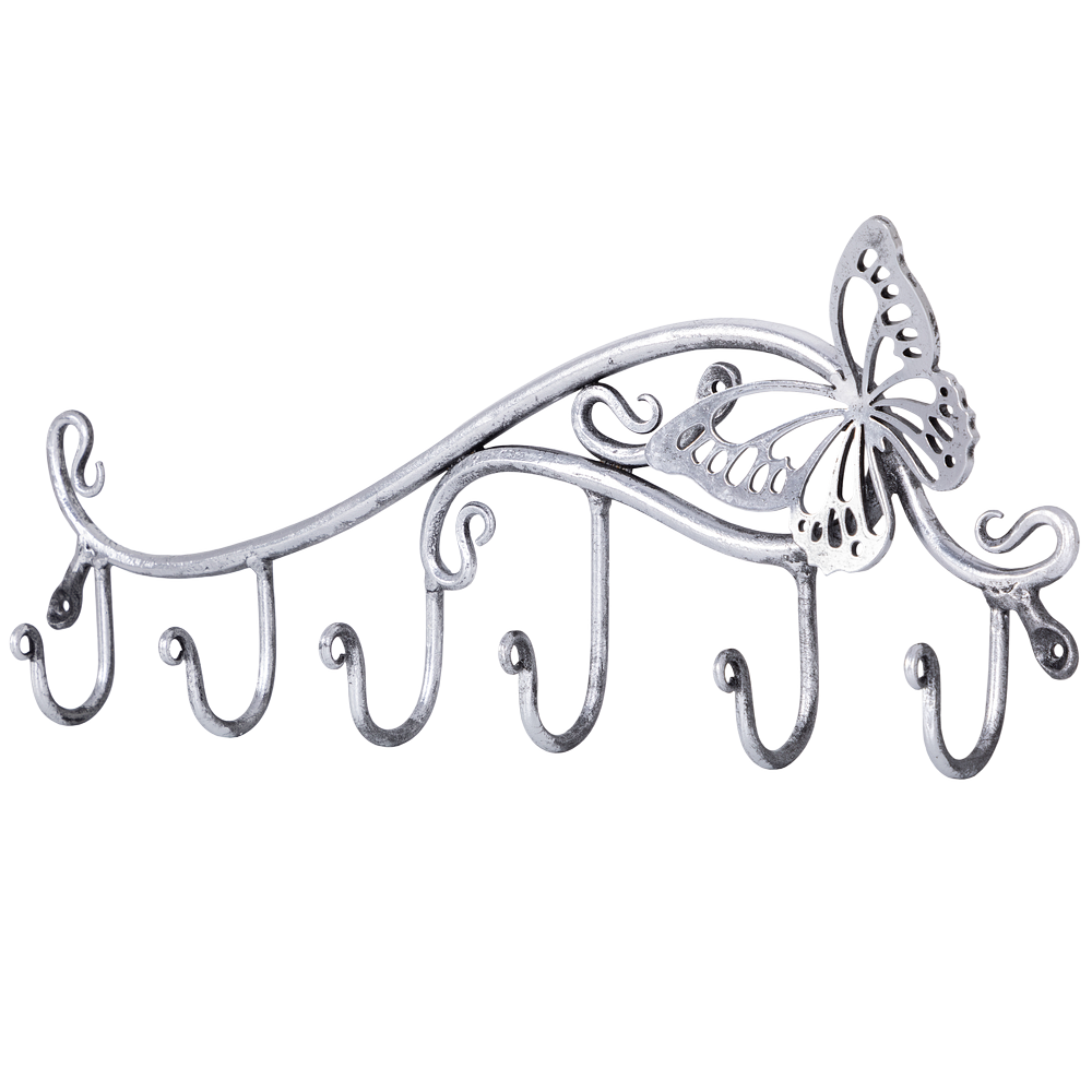 Вешалка настенная Бабочка Эир с 6-ю крючками Античное серебро