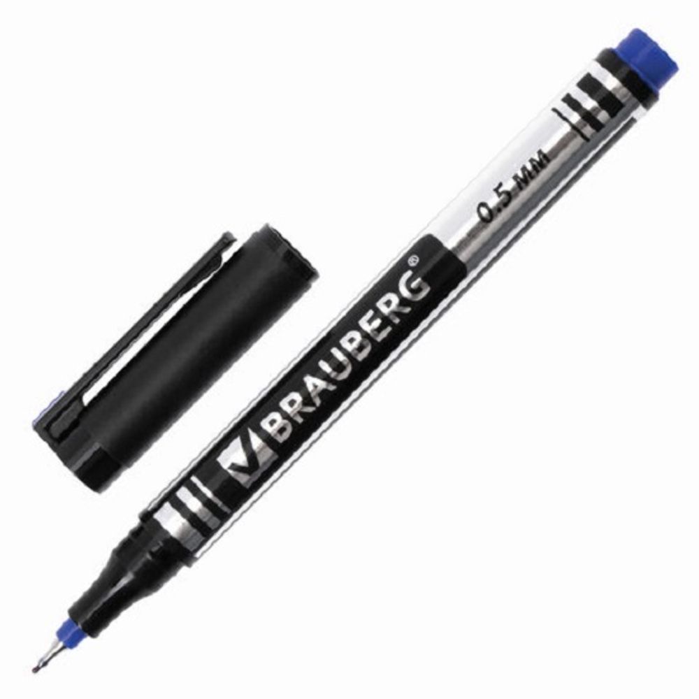 Маркер перманентный 0.5мм, Brauberg Jet, синий