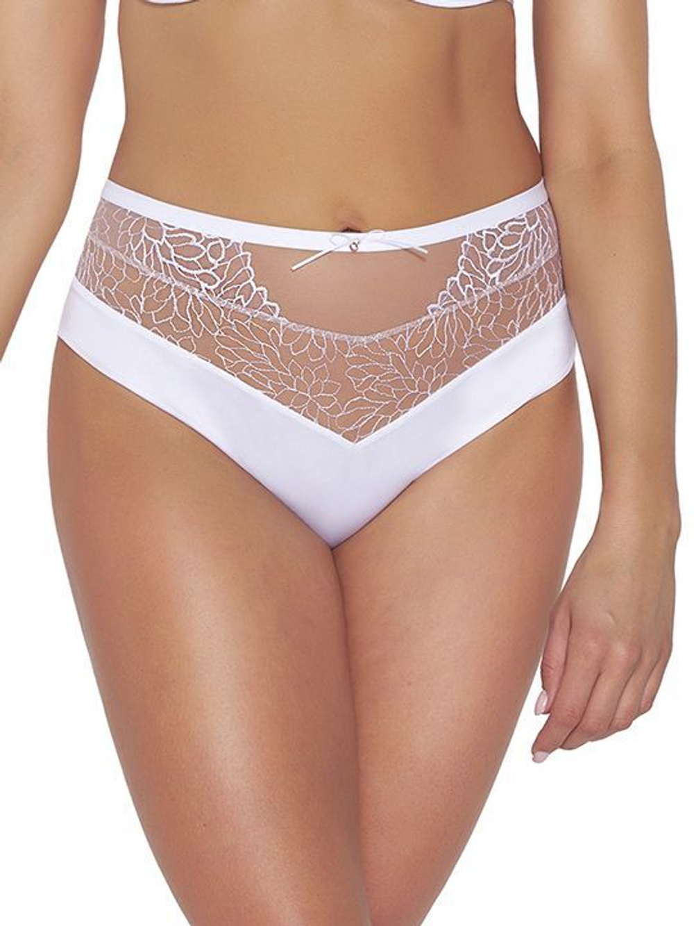 Высокие трусики-бразилиана из эластичного трикотажа и сетки (Размер: L) (Цвет: белый)