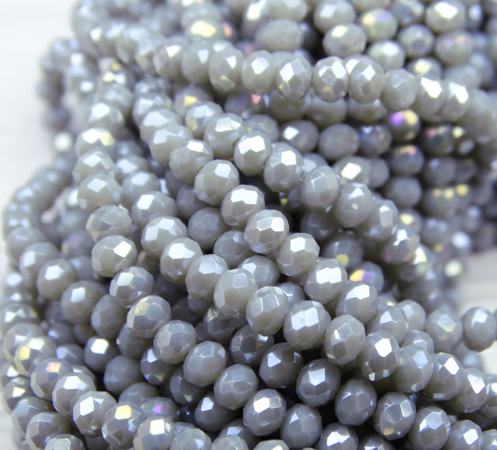 БН021ДС46 Хрустальные бусины "рондель", цвет: серый AB непрозр, 4х6 мм, кол-во: 58-60 шт.