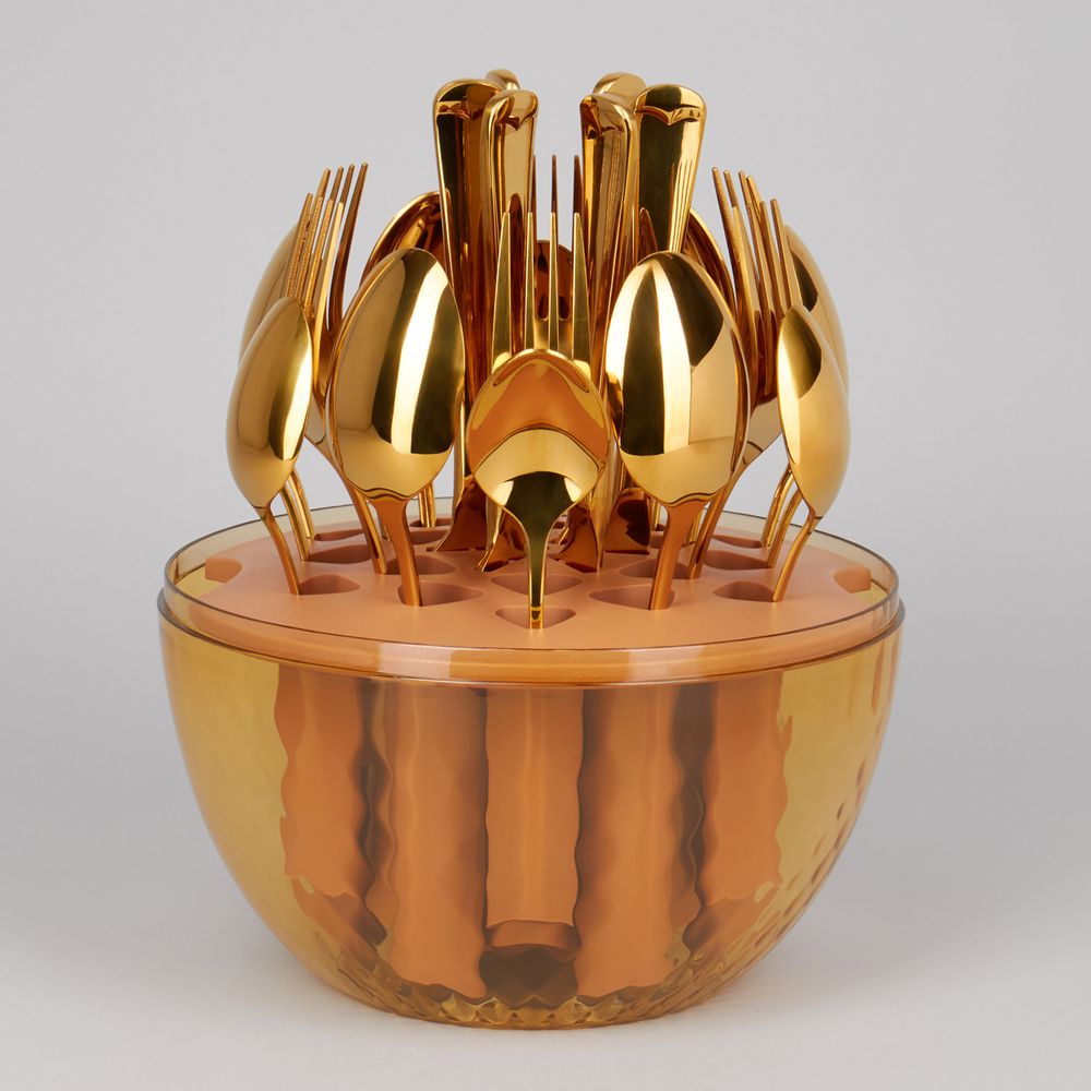 НАБОР СТОЛОВЫХ ПРИБОРОВ НА ВРАЩАЮЩЕЙСЯ ПОДСТАВКЕ, 24ПР., СТАЛЬ 18/10, ПВД ПОКРЫТИЕ