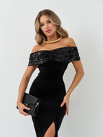 Платье со сборкой на груди и пайетками