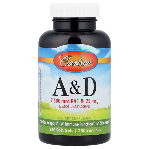 Carlson, Витамины A и D, 250 мягких таблеток
