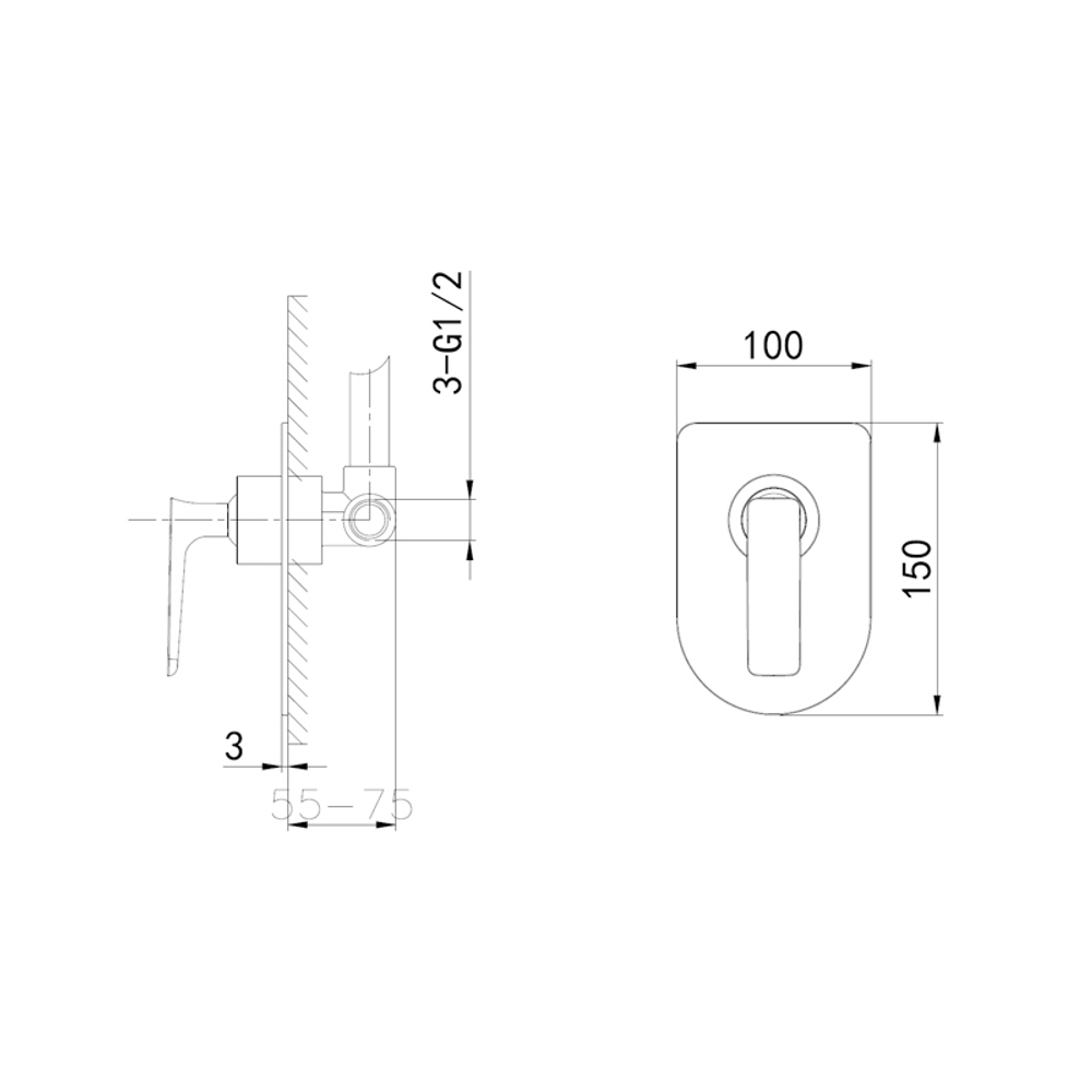 Смеситель для душа встраиваемый WONZON & WOGHAND SHARK, Хром (WW-484700-CR)