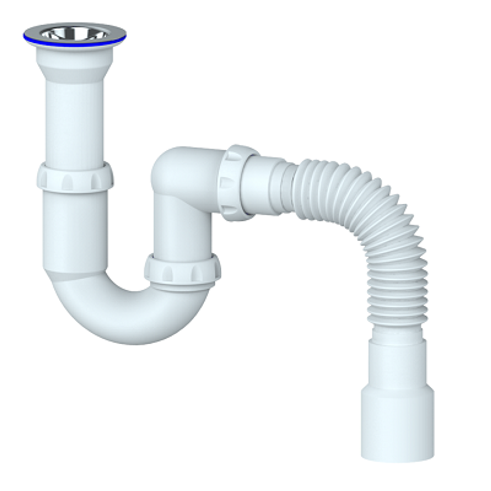 Сифон для тюльпана, умывальника, мойки прямоточный с гибким отводом в канализацию UNICORN Y120