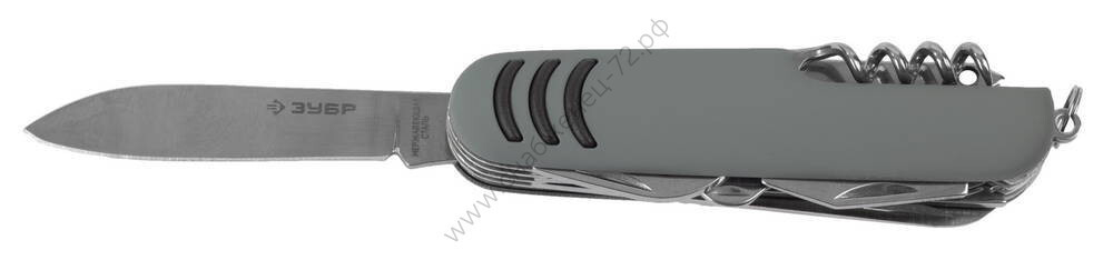 ЗУБР 12 в 1, складной, обрезиненная рукоятка 90 мм, многофункциональный нож (47780)
