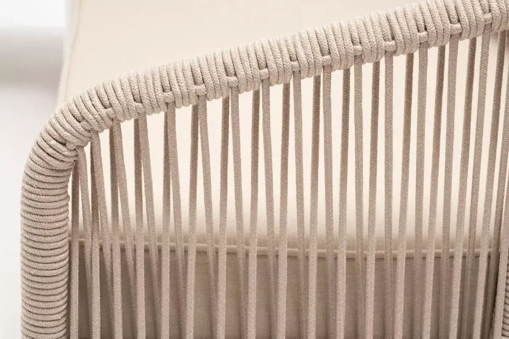 "Канны" диван модульный плетеный из роупа, каркас алюминий белый, роуп бежевый круглый, ткань бежевая 15052