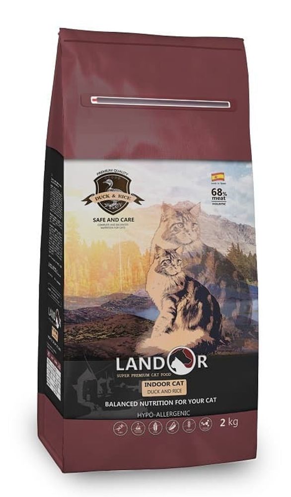 LANDOR 400г полнорационный сухой корм для кошек живущих в помещении Утка с рисом