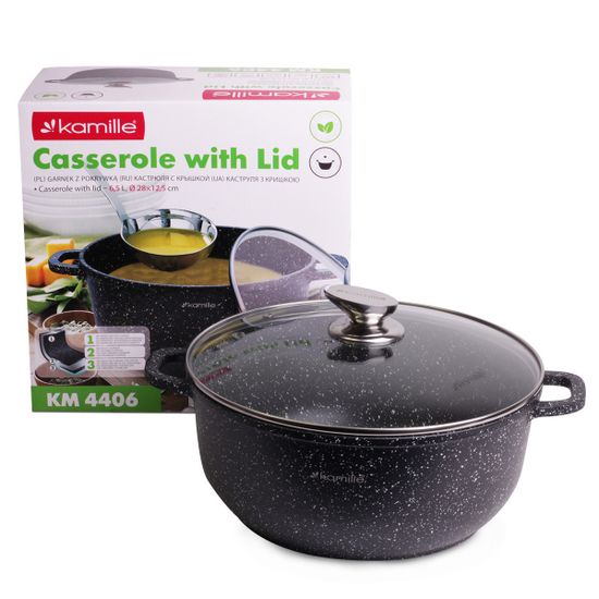 Кастрюля 6,5 л. из литого алюминия Kamille KM 4406 с мраморным покрытием