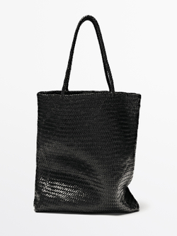 Massimo Dutti Большая плетеная сумка-тоут из кожи наппа, черный