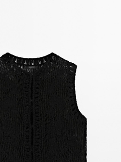 Massimo Dutti Трикотажный жилет с вышивкой, черный