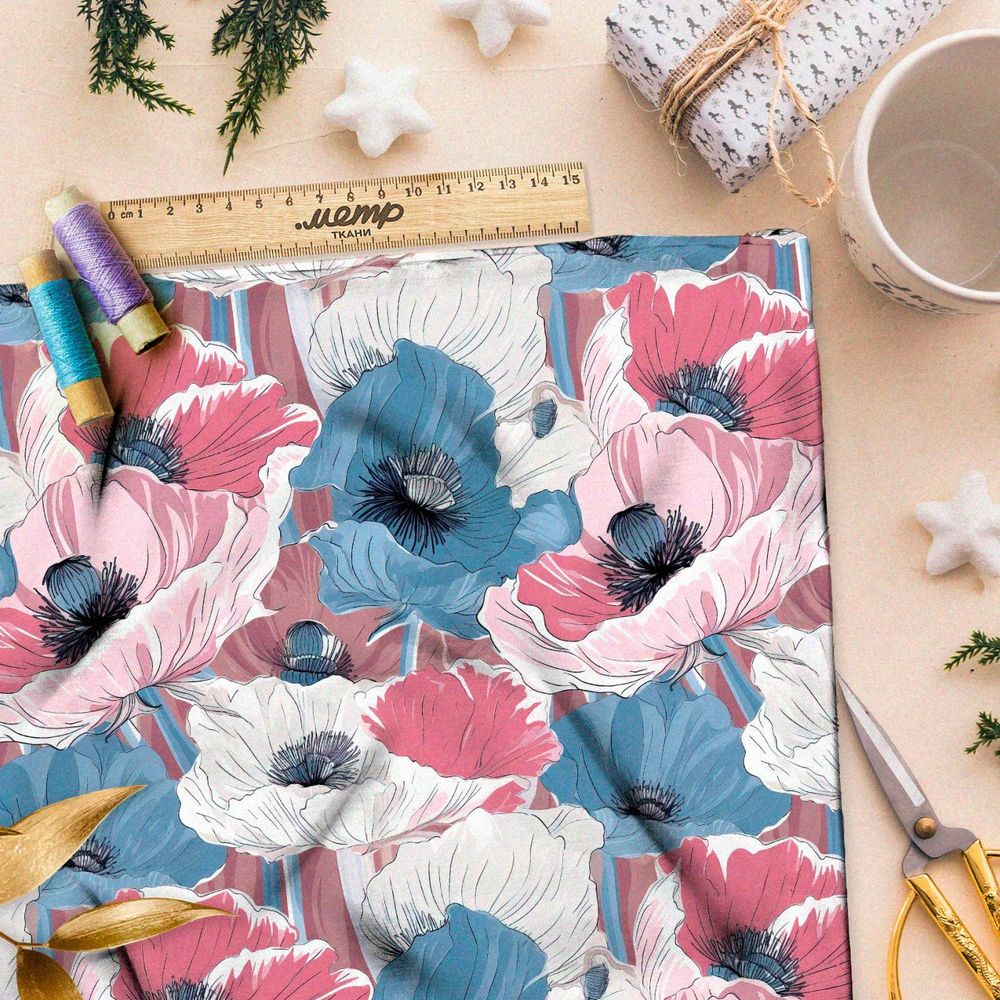 Ткань премиум мембрана пастельные маки