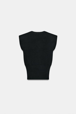 ZARA ТРИКОТАЖНЫЙ ТОП С ПОДПЛЕЧНИКАМИ, ЧЕРНЫЙ