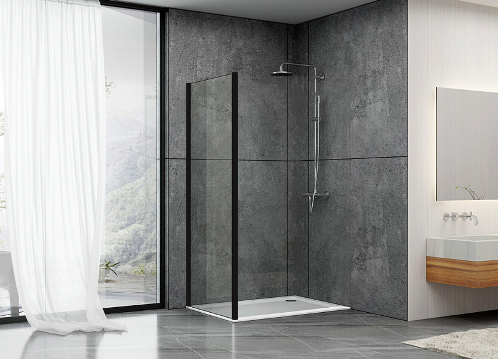 Душевая стенка Abber S90B 90x190 профиль Черный стекло прозрачное