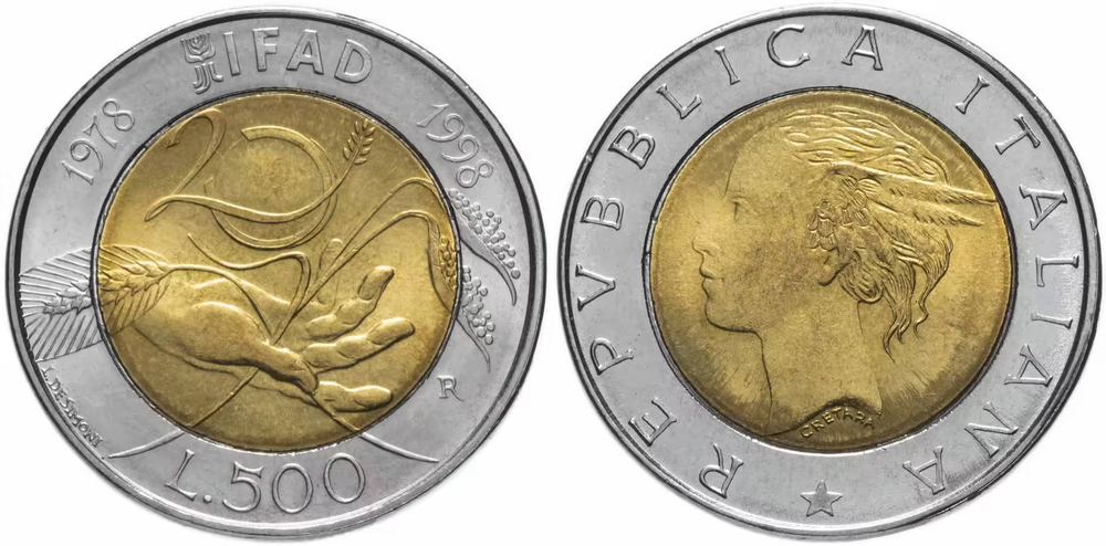 Италия 500 лир, 1998 20 лет IFAD