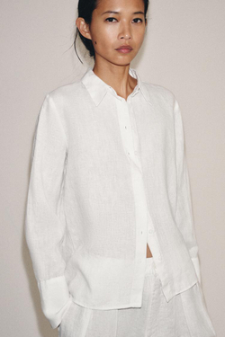 ZARA РУБАШКА ИЗ 100% ЛЬНА — ZW COLLECTION, БЕЛЫЙ