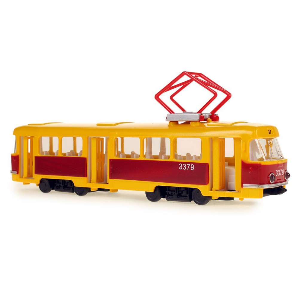 Модель ин. пласт. "Трамвай" 24см. свет-звук, двери, коробка CT12-428-2 (Технопарк)