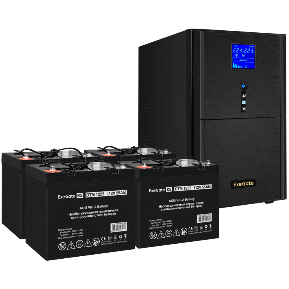 ИБП + батарея ExeGate SineTower SZ-3000.LCD.AVR.3SH.1C13.RJ.USB + 4x DTM 1255 (55Ач)