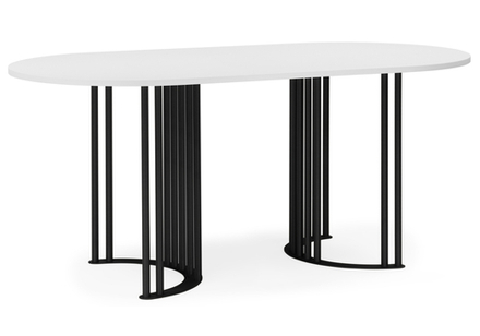 Стол деревянный Woodville Хьюго О 160 х 90 белая шагрень пленка, черные ноги, ножки черные