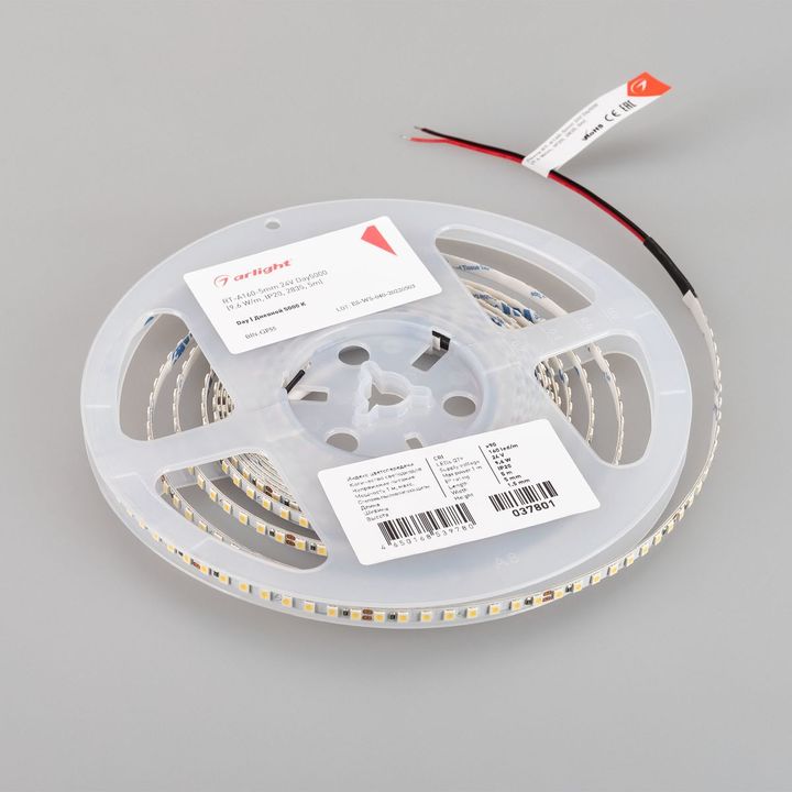 Светодиодная лента Arlight 9,6W/m 160LED/m 2835SMD дневной белый 5M RT-A160-5mm 24V Day5000 037801
